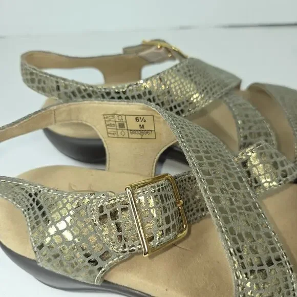 SAS Sandals Womens 6.5 Gold Strappy Lagenlook Cottagecore Comfort Made In USA - Picture 2 of 8